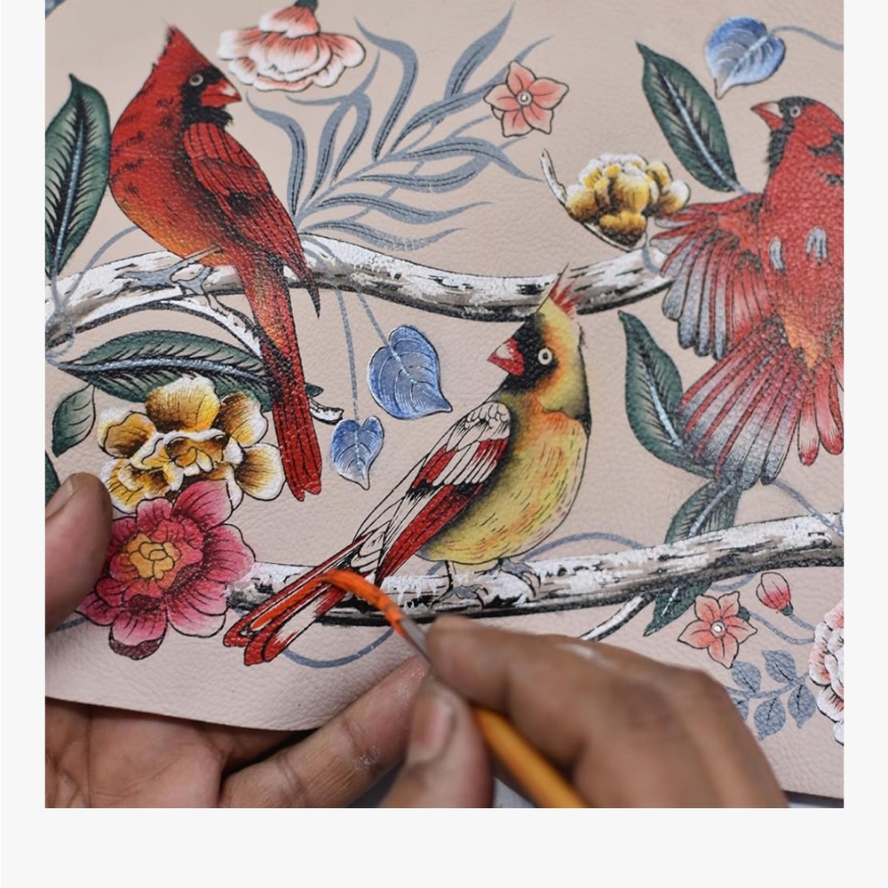 Anuschka Cardinal Family handpainted trifold woman’s wallet/clutch - Picture 7 of 12